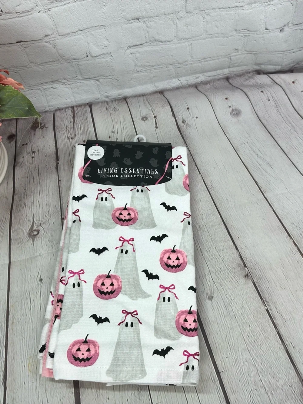 NWT living Essentials 3pk Kitchen Towel Pink Pumpkin Ghost coquette whimsigoth